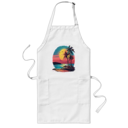 Palmbomen en strand lang schort (Voorkant)