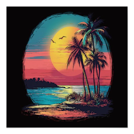 Palmbomen en strand perfect poster (Voorkant)