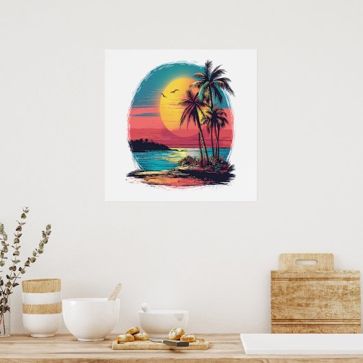 Palmbomen en strand poster (Keuken)