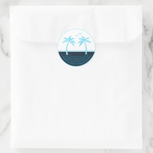 Palmbomen en strand ronde sticker (Tas)