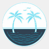 Palmbomen en strand ronde sticker (Voorkant)