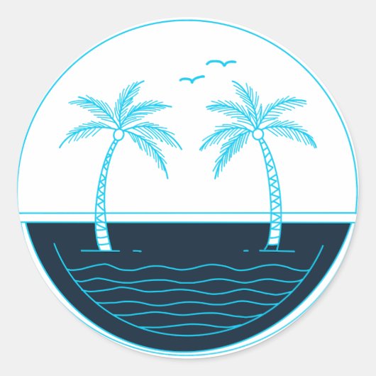 Palmbomen en strand ronde sticker (Voorkant)