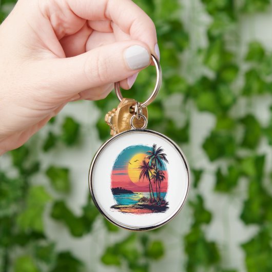 Palmbomen en strand sleutelhanger (Hand)