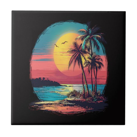 Palmbomen en strand tegeltje (Voorkant)