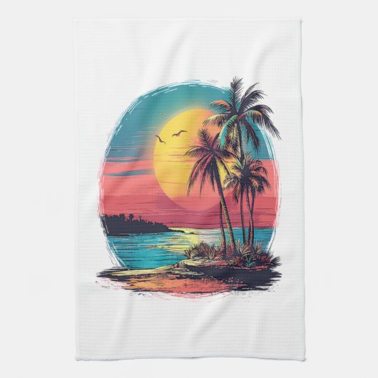 Palmbomen en strand theedoek (Verticaal)