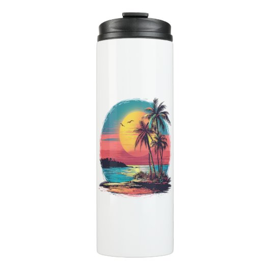 Palmbomen en strand thermosbeker (Voorkant)