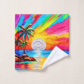 Palmbomen en Sunset Glow Painting Bad Handdoek (Wasdoekje)