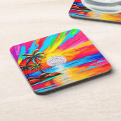 Palmbomen en Sunset Glow Painting Bier Onderzetter (Linkerzijde)