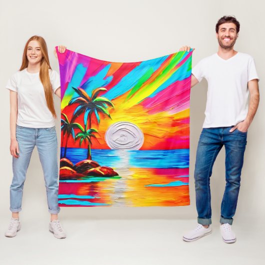 Palmbomen en Sunset Glow Painting Fleece Deken (In situ)