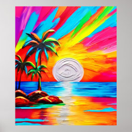 Palmbomen en Sunset Glow Painting Poster