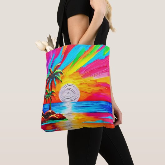 Palmbomen en Sunset Glow Painting Tote Bag (Dichtbij)