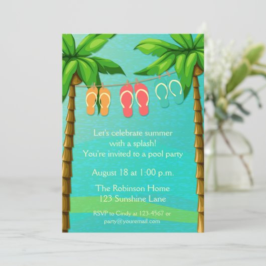 Palmbomen en -Teenslippers, zomerpartij Kaart (Staand voorkant)