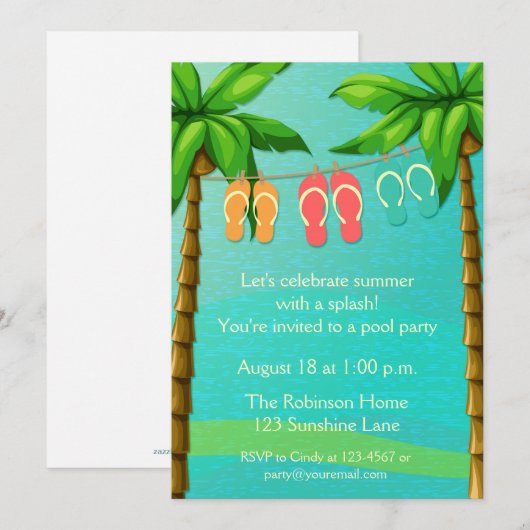 Palmbomen en -Teenslippers, zomerpartij Kaart (Voorkant / Achterkant)