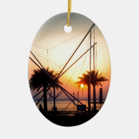 palmbomen en trampoline keramisch ornament (Voorkant)