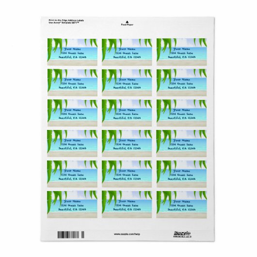 Palmbomen en tropisch strand etiket (Full Sheet)