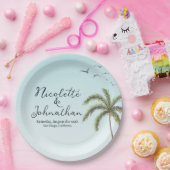 Palmbomen en Vogels Eenvoudige Strand Bruiloft Papieren Bordje (Feest)