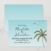 Palmbomen en Vogels Eenvoudige Strand Bruiloft Save The Date (Voorkant / Achterkant)