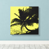 Palmbomen en water - Geel Canvas Afdruk (Insitu (Houten vloer))