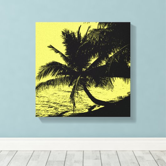 Palmbomen en water - Geel Canvas Afdruk (Insitu (Houten vloer))