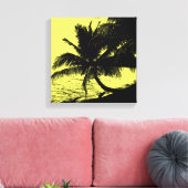 Palmbomen en water - Geel Canvas Afdruk (Insitu (Woonkamer))