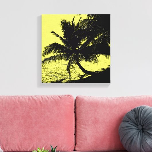 Palmbomen en water - Geel Canvas Afdruk (Insitu (Woonkamer))