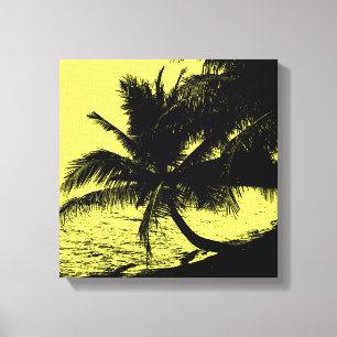 Palmbomen en water - Geel Canvas Afdruk
