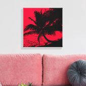 Palmbomen en water - Rood Canvas Afdruk (Insitu (Woonkamer))