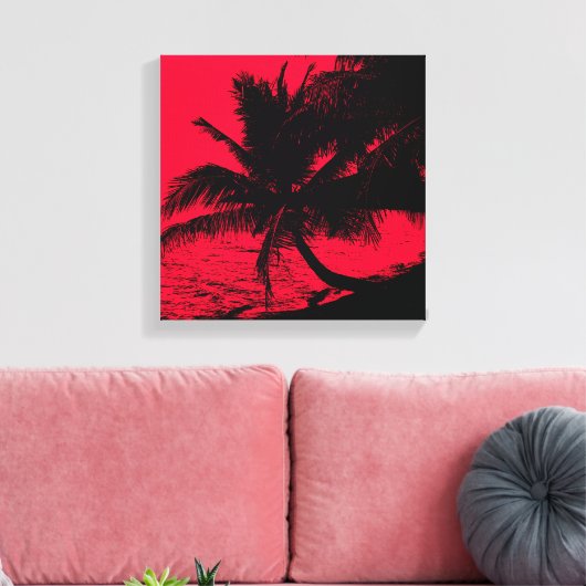 Palmbomen en water - Rood Canvas Afdruk (Insitu (Woonkamer))