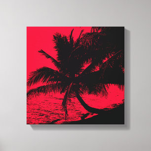 Palmbomen en water - Rood Canvas Afdruk