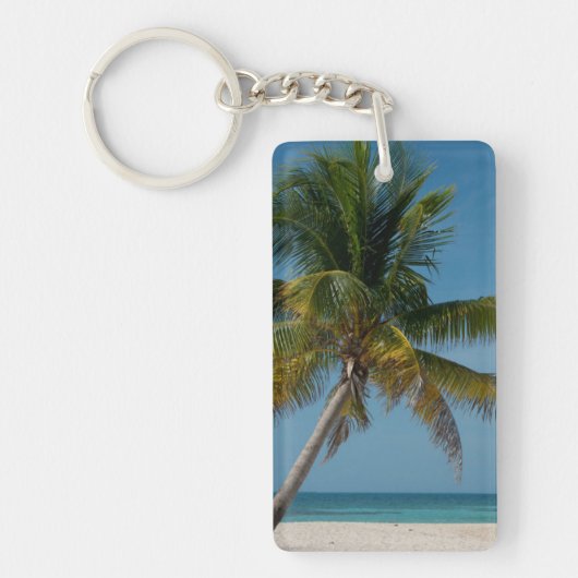 Palmbomen en wit zand strand 2 sleutelhanger (Voorkant)