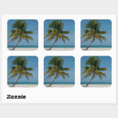 Palmbomen en wit zand strand vierkante sticker (Vel)