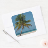 Palmbomen en wit zand strand vierkante sticker (Envelop)