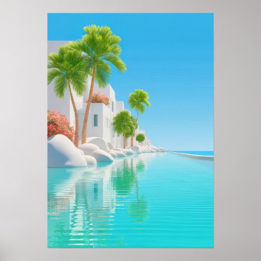 palmbomen en witte gebouwen poster (Voorkant)