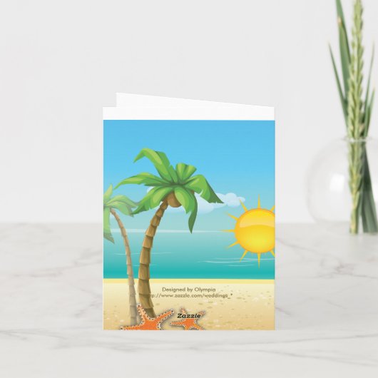 Palmbomen- en zeester-strand bruiloft bedankt (Achterkant)