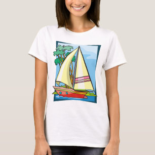 Palmbomen en zeilboot t-shirt