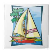 Palmbomen en zeilboot tegeltje (Voorkant)