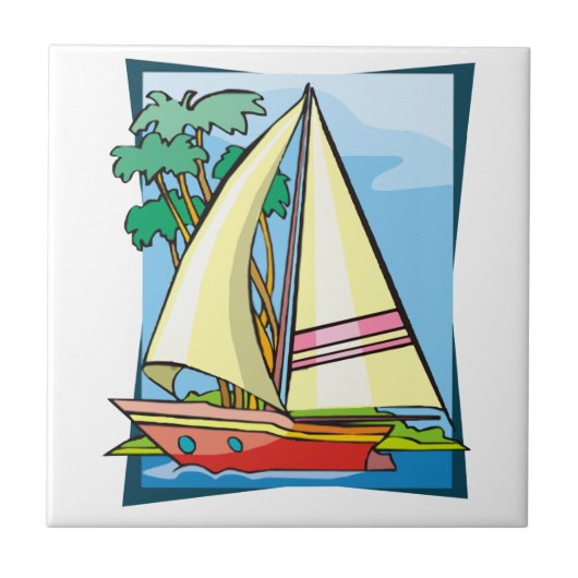 Palmbomen en zeilboot tegeltje (Voorkant)