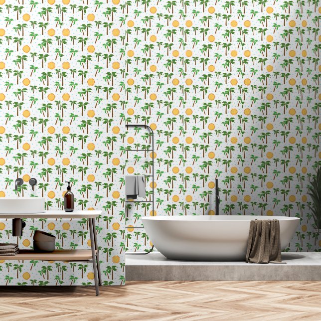 Palmbomen en Zon Badkamer Behang (Badkamer)