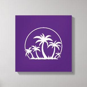 Palmbomen en zonneschijn in wit canvas afdruk