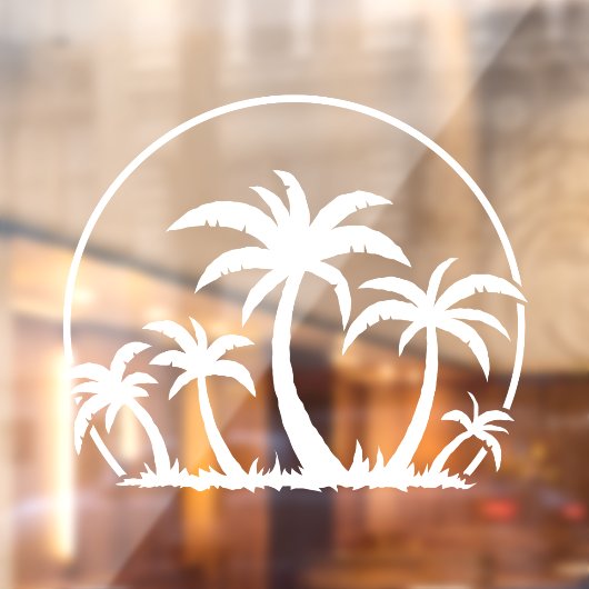 Palmbomen en zonneschijn in wit raamsticker (Vel 2)