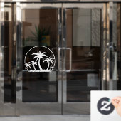 Palmbomen en zonneschijn in wit raamsticker (Kantoordeur)