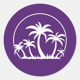 Palmbomen en zonneschijn in wit ronde sticker