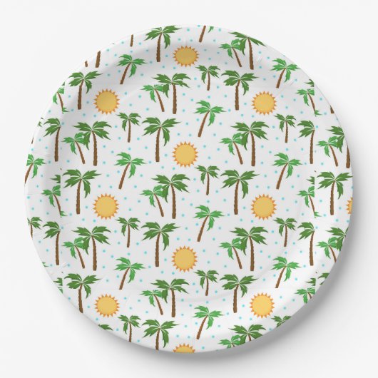 Palmbomen en zonneschijn papieren bordje (Voorkant)