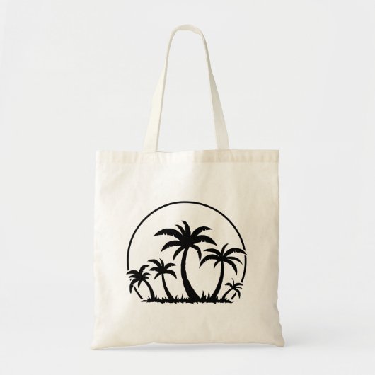Palmbomen en zonsondergang in zwart tote bag (Voorkant)