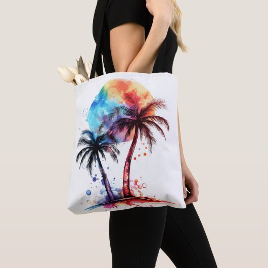 Palmbomen en zonsondergang tote bag (Dichtbij)