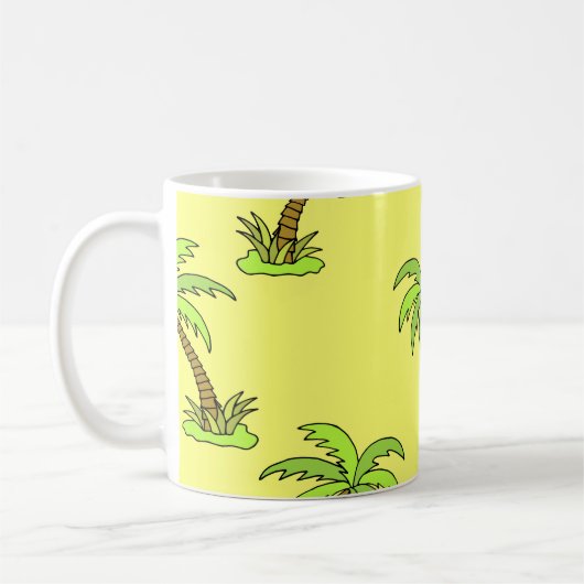Palmbomen: felle illustratie. koffiemok (Links)
