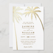 Palmbomen Gouden Elegante Moderne QR Code Trouwen Kaart (Voorkant)