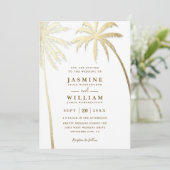 Palmbomen Gouden Elegante Moderne QR Code Trouwen Kaart (Staand voorkant)