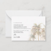 Palmbomen Handgeschreven bruiloft Bedankt Notitiekaartje (Achterkant)
