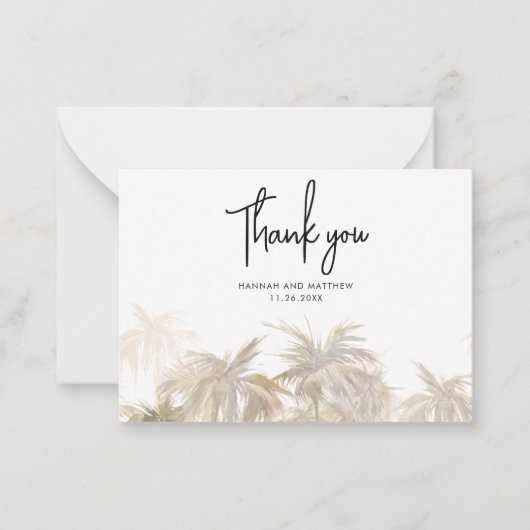 Palmbomen Handgeschreven bruiloft Bedankt Notitiekaartje (Voorkant)